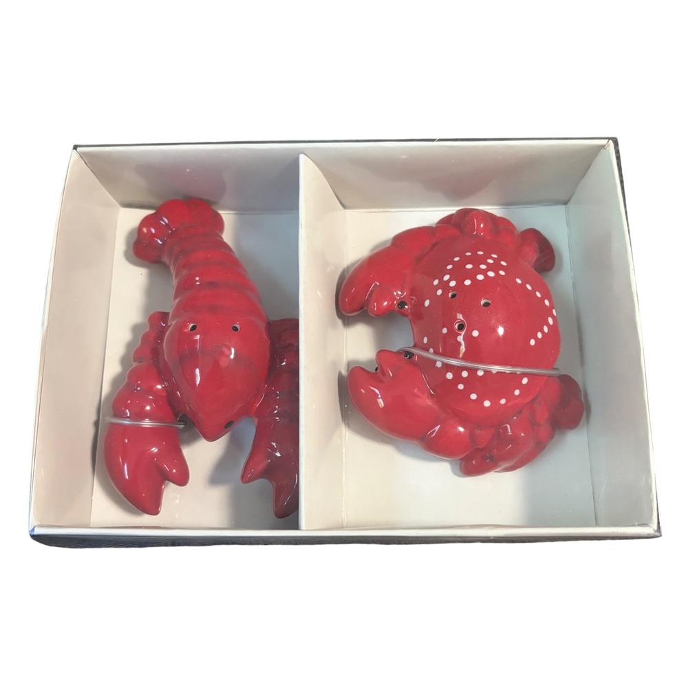 NEW Coastal Collection Red Lobster & Crab Salt & Pepper Shaker Set Crustacean